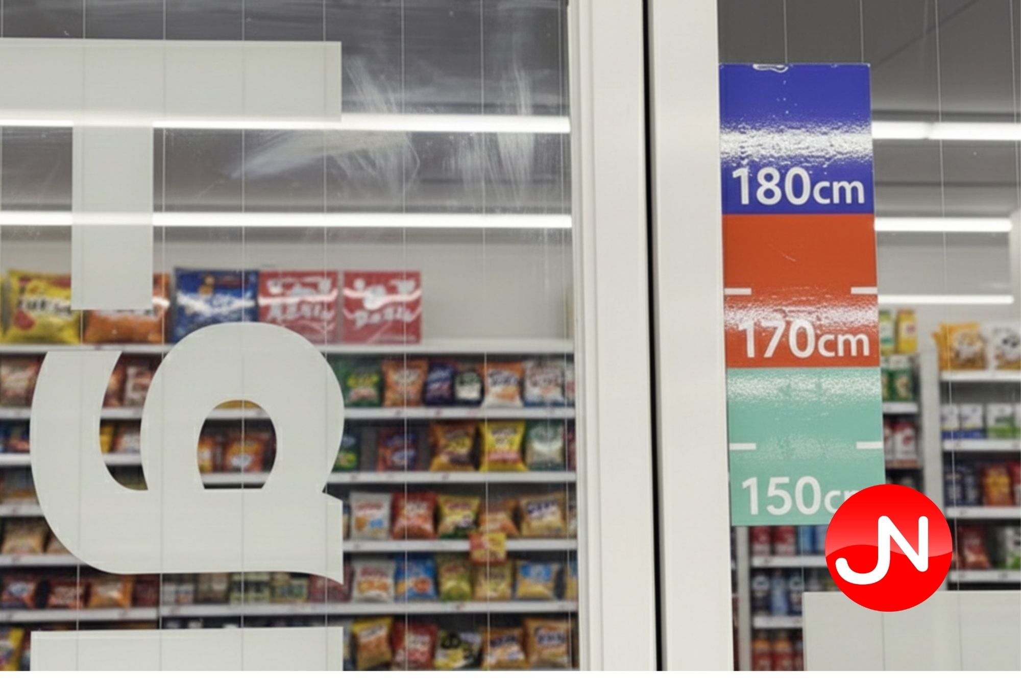 เส้นวัดส่วนสูงหน้าร้านสะดวกซื้อในญี่ปุ่น